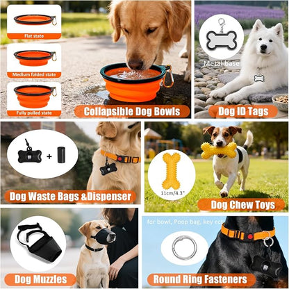 No Pull Dog Harness Adjustable Collar & Leash Set - Dog Halter Harnesses Collapsible Bowls & Poop Bag Dispenser Muzzle ID Tags Toys Fits Small Medium Large Dogs (Orange-XL)
