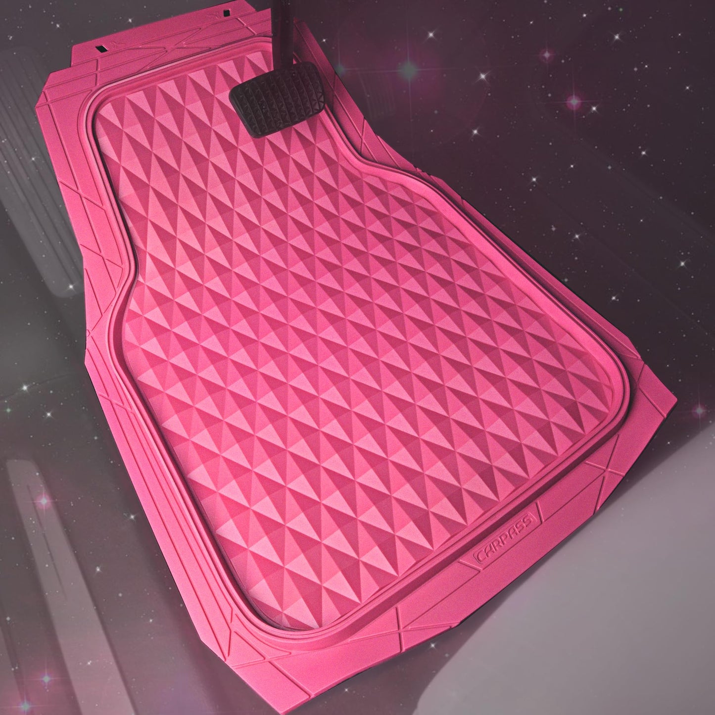CAR PASS Heavy Duty Rubber Pink Car Floor Mats, Deep Dish All-Weather Full Set Durable Anti-Slip 3D Rhombus Waterproof Trim to Fit Liner Universal Fit Automotive,Sedan,SUV,Truck, 3 Pcs Hot Pink