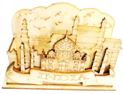 Purpledip Wooden Visiting Cards Holder Office Table Gift for Employees: Taj Mahal (11670)