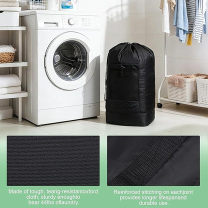 Aegero Backpack Laundry Bag,Large Travel Laundry Bags with Shoulder Straps and Mesh Pockets,Laundry Backpack with Drawstring Closure for College,Trave,Dorm, Apartment,Laundromat (Black)