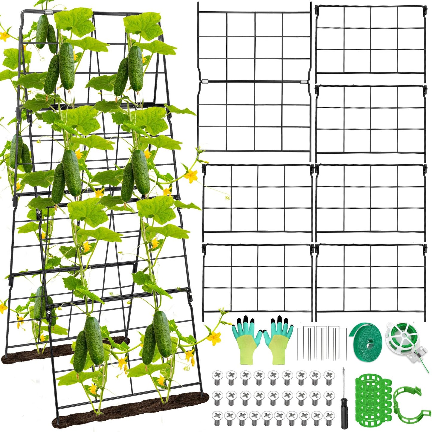Cucumber Trellis for Raised Bed A Frame Metal Garden Trellis for Climbing Plants Outdoor, 42 x 16IN Foldable Coated Steel Cucumbers Trelli, Easy to Install Cucumber Trellis for Vegetable Fruit