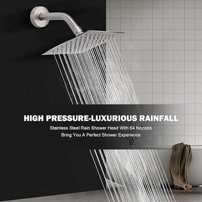 NearMoon Rain Shower Head, High Flow Stainless Steel Square Rainfall Shower, High Pressure Design, Awesome Shower Experience Even At Low Water Flow (6 Inch, Brushed Nickel)