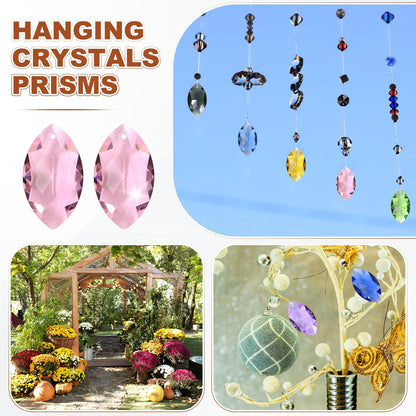 M METERXITY 8-Pack Crystal Horse Eye Prisms, 38mm/1.5 Inch Chandelier Pendant Maker Hanging Crystals Chandelier Prisms for Home/Windows/Garden/DIY Decoration[Pink]