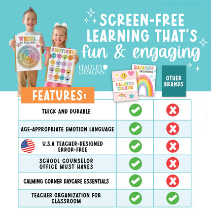 Hadley Designs 9 Calming Corner Posters for Classroom Must Haves - Calm Down Corner Supplies with Emotions Chart, School Counselor Mental Health Poster, Feelings Chart For Kids, Gold Classroom Decor