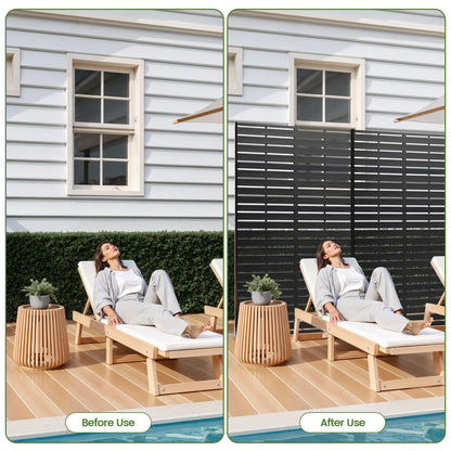 Diyfire Outdoor Privacy Screen 60" H HDPE Decorative Panel Freestanding Privacy Fence with Stand, Privacy Screens with Louvered 5 Panels, Weather-Resistant Panel Fence for Patio, Balcony, Pool, Black