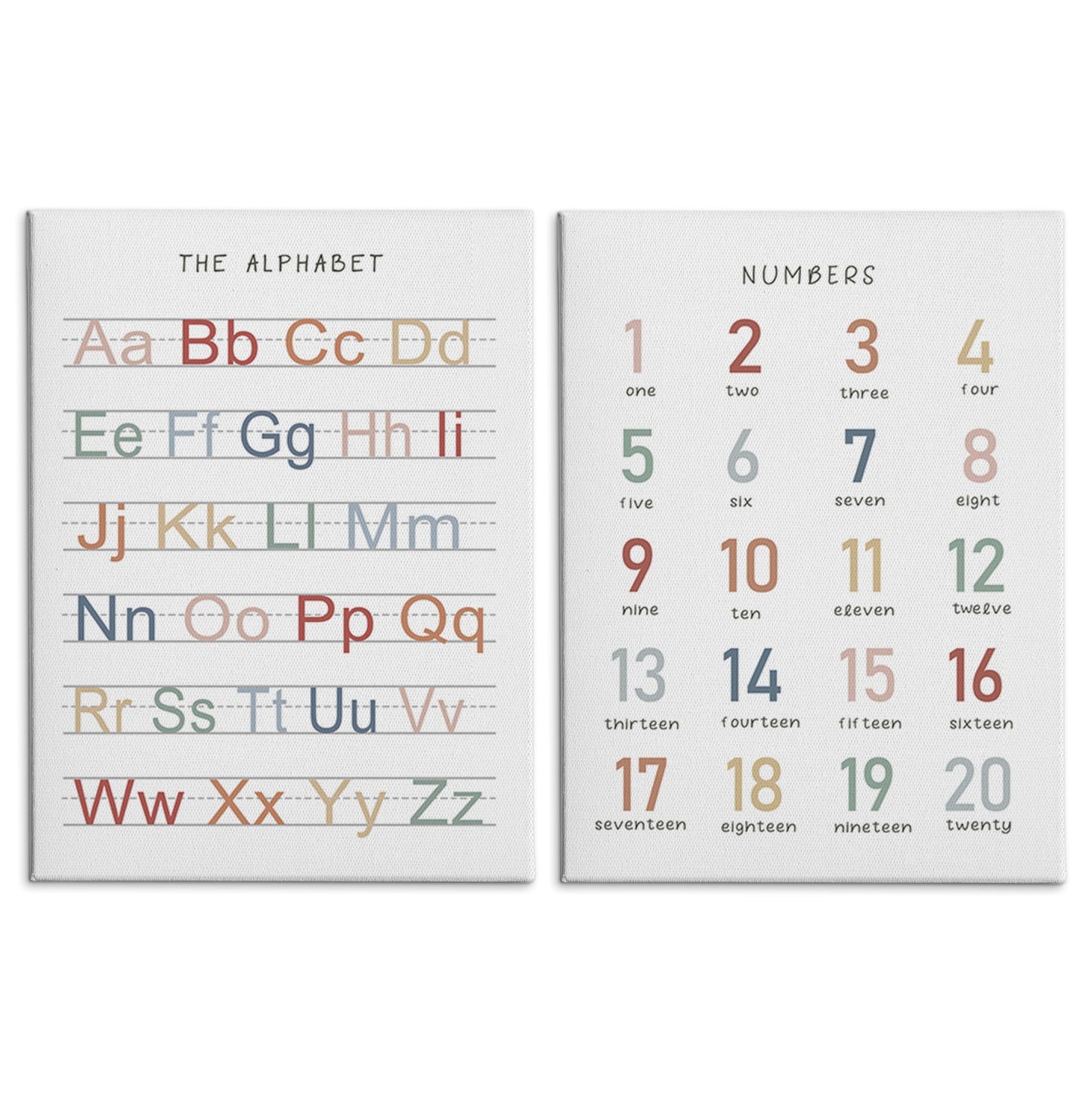 HRQKO Alphabet Numbers Nursery Canvas Wall Art Set of 2, Kids Room Decor Framed Art, ABC Numbers Educational Posters Wall Decor for Classroom Toddler Kids Nursery Bedroom Playroom, 11x14 inch