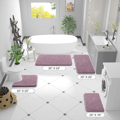 OLANLY Bathroom Runner Rugs 59x20, Soft Absorbent Chenille Bath Rugs, Rubber Backing Quick Dry, Machine Washable Long Bath Mats for Bathroom Floor, Tub and Shower, Home Decor Accessories, Deep Plum