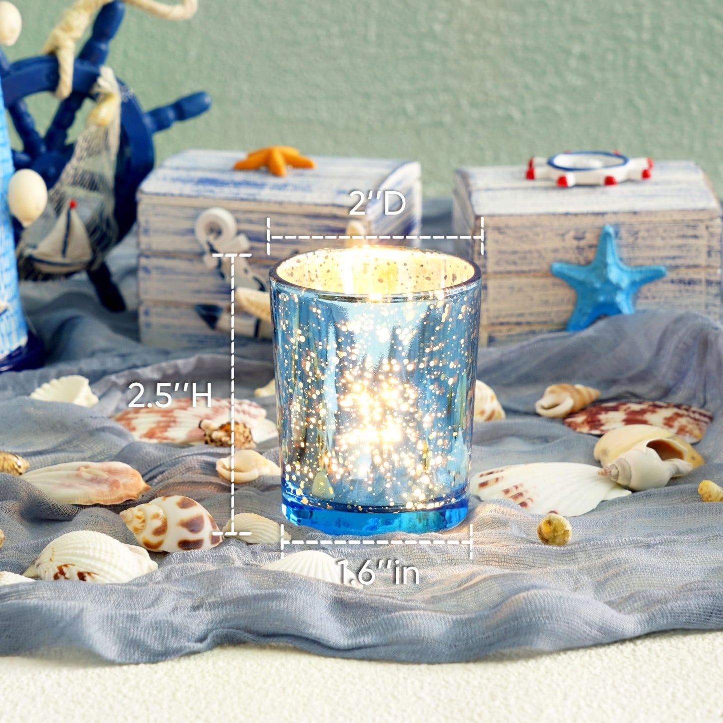 Homemory 24 Pcs Blue Votive Candle Holders, Mercury Glass Candle Holder, Tealight Candle Holders for Table Centerpieces, Baby Shower, Party, Anniversary, Wedding, Home Decor, Halloween, Christmas