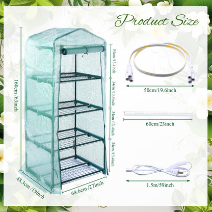 Baquler 4 Tier Mini Greenhouse Indoor Outdoor with 2 Grow Lights , 62'' H x 27'' L x 19'' W PE Cover Portable Winter Vented Greenhouse with Roll up Zipper Door Gardening Stand for Plant Seed Starting