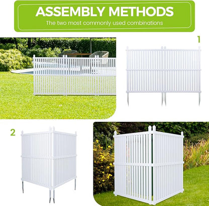 Air Conditioner Fence 48" W X 48" H Trash Can Fence Pool Equipment Enclosure Vinyl Privacy Fence Outdoor No Dig Privacy Fence 3 Panels with Metal Stake, White