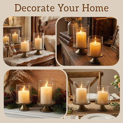SUJUN Set of 2 Hurricane Candle Holder Set with Glass Dome & Iron Base – Elegant Decorative Pillar Candle Holders for Living Room, Dining Room & Bedroom Centerpiece - Ideal Home Décor