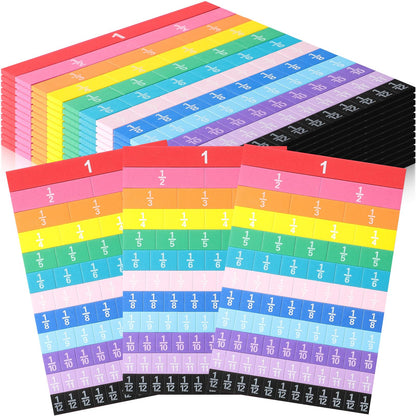 Sayglossy 12 Sets Fraction Tiles Set for Classroom Rainbow 11.8 x 8 in Fraction Strips Bars Math Manipulatives Montessori Math Materials for Home Learning School Educational (Vivid Color)