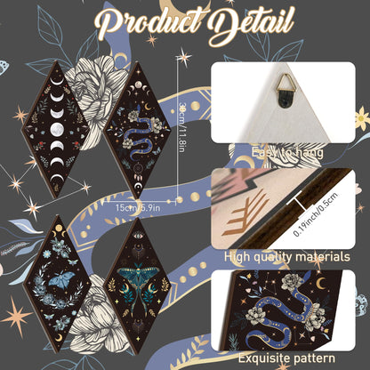 Romart Moon Phase Wall Decor: 4 Pieces Boho Moon Phases Moth Wall Art Wooden Gothic Witchy Hanging Wall Decor Minimalist Wall Pediments for Bedroom Living Room Home Decorations