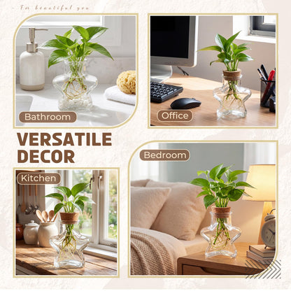 Threehoney 6 Pack Propagation Vases for Plants Glass Plant Propagation Station with Hole Lid Star Shape Hydroponic Vases Plant Growing in Water Hydroponic Home Office Table Decoration