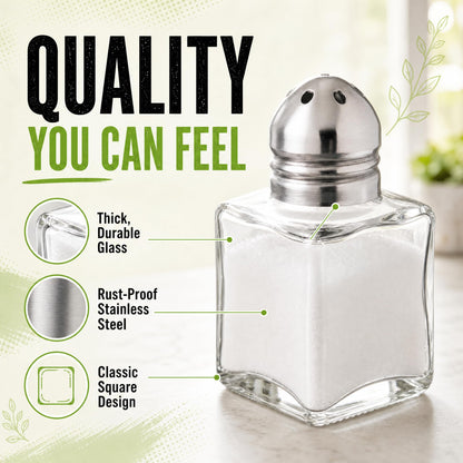 Notana Mini Salt and Pepper Shakers Set - Small Glass Salt Pepper Shaker with Stainless Steel Lids - Modern Kitchen Table Saleros for Dining - Refillable Cute Containers, Pack of 12
