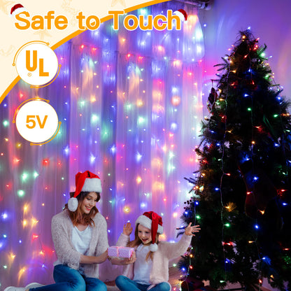 Ollny Curtain Lights 200LED Multicolor Indoor Outdoor USB String Lights with Remote, 6.6x6.6ft Waterproof Timer, Model B07FTB4YXS