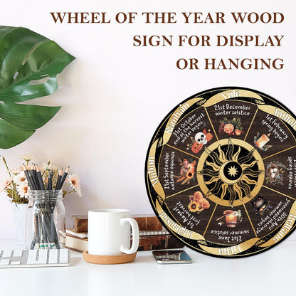 Wheel of The Year Wood Sign, 12" Wheel Year Wall Hanging, Sabbats Pagan Witch Sign, Witchcraft supplies, Wicca Calendar, Wiccan Holiday, Yule Altar, Celestial Sign, Christmas Thanksgiving Decor
