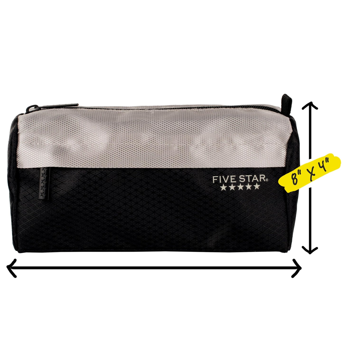Five Star Pencil Pouch, Pen Case, 9-Pocket Zipper Pouch, Storage Organizer for School Supplies Earbuds Chargers Cables Makeup, Black/Grey (505600A-ECM)