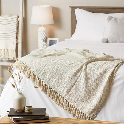 DII Chevron Throw Collection Handloomed Cotton, 50x60, Off-White