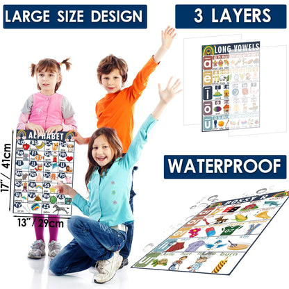 16 Sound Wall Classroom Phonics Language Arts Charts for Kids Toddler Learning Vowels Sounds, Phonics Posters for Classroom, Digraphs and Blends Poster, Reading Poster, Sound Wall Phonics Routine（16 x 11 Inch）
