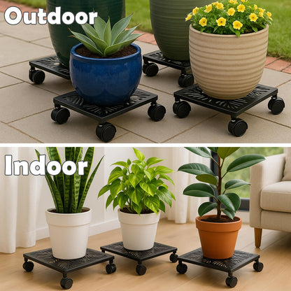 1-Pack 12 Inches Square Metal Plant Caddy with Wheels Heavy Duty Large Rolling Plant Stand Indoor Outdoor Wheeled Planter Dolly Cart with Lockable Casters Flower Pot Mover Roller Trolley, Black