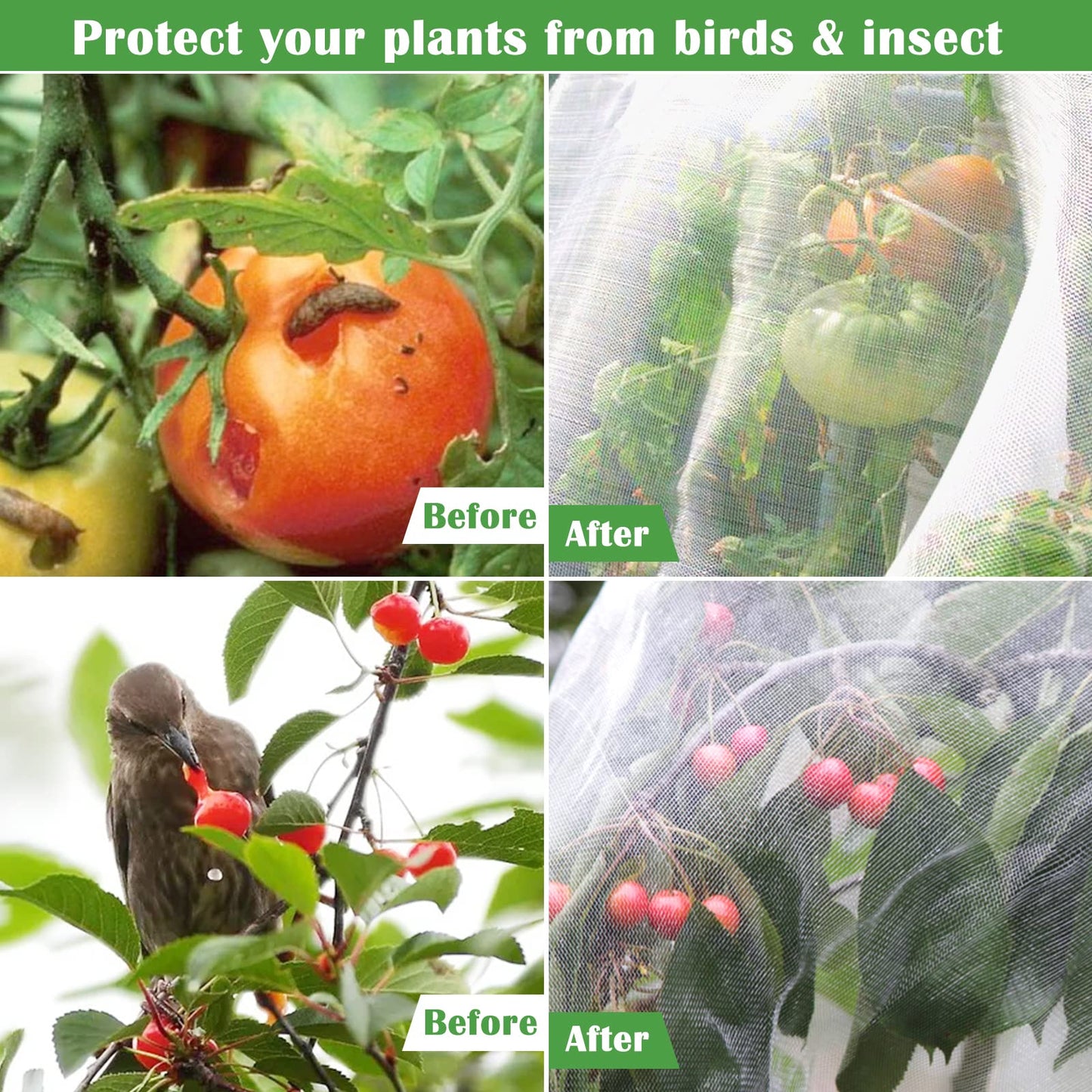 Unves 10x12ft Garden Netting, Bird Mesh Mosquito Netting, Row Covers Bird Net Barrier Screen Protect Fruits Crops, White Plant Cover Garden Mesh for Raised Beds Covers from Bugs Insect