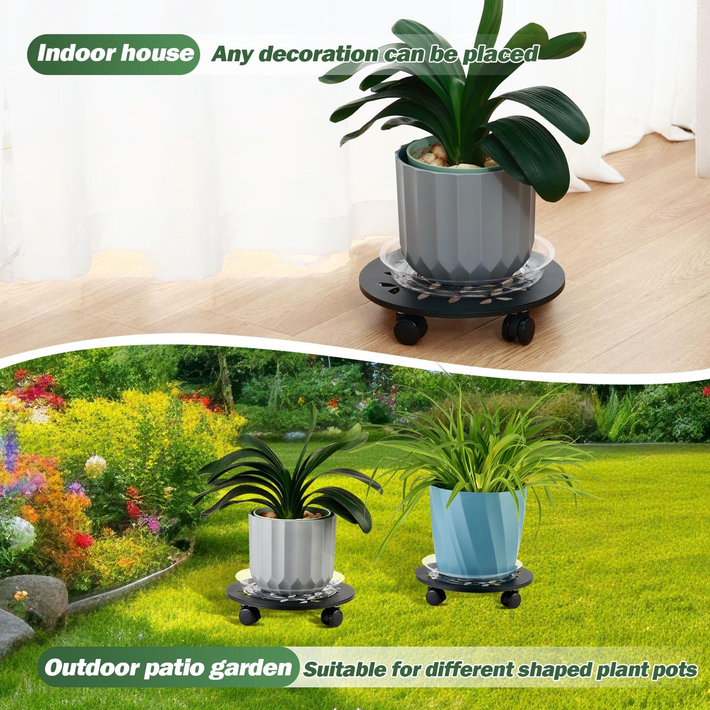 DEELF OUTLET 3 Packs 13.5" Large Metal Plant Caddy with Wheels Heavy-duty Plant Dolly Pot Mover Rollers Rolling Plant Stands Indoor Outdoor Wheeled Plant Holder Coaster Trolley, Black