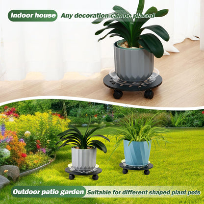 DEELF OUTLET 3 Packs 13.5" Large Metal Plant Caddy with Wheels Heavy-duty Plant Dolly Pot Mover Rollers Rolling Plant Stands Indoor Outdoor Wheeled Plant Holder Coaster Trolley, Black