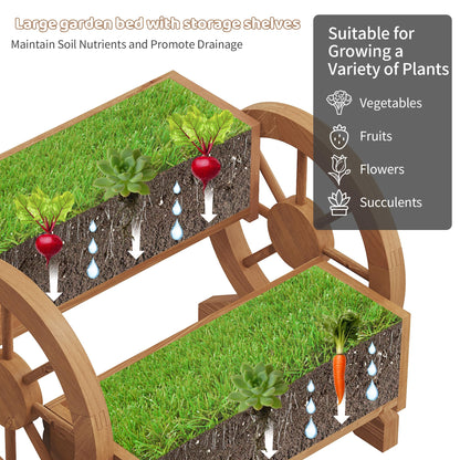 FILWH Wooden Wagon Planters for Outdoor Plants, Flower Cart, Wood Planter Boxes Outdoor, Backyard Decor, Flower Planters Outdoor with Wheels Planter for Flowers Vegetables (Brown)