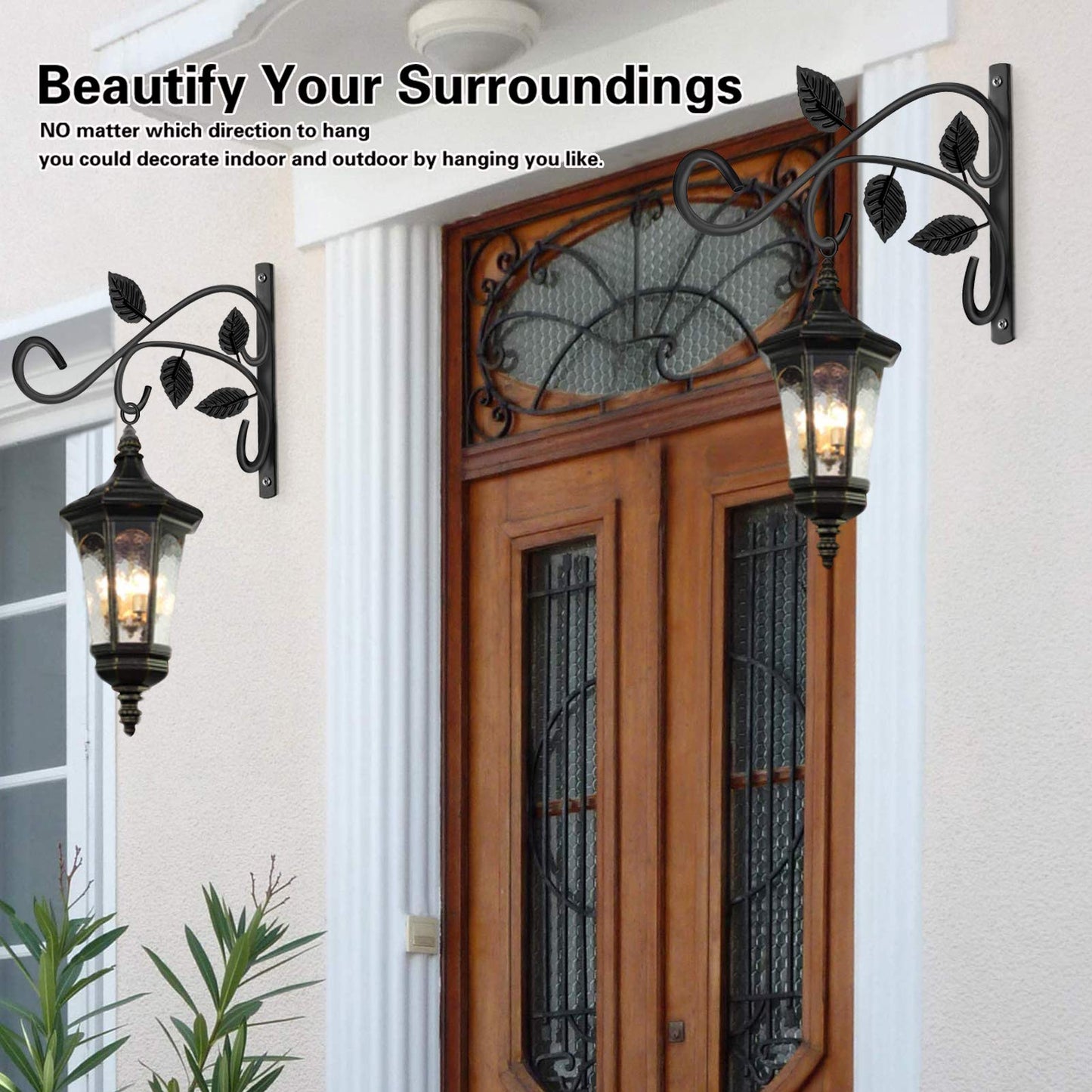 KABB 2 PCS Metal Hanging Hook Plants Brackets, 12 Inch Iron Wall Mount Bracket Durable Rust-Resistant Plant Hanger Hook for Hanging Plants Bird Feeder Wind Chimes Lantern