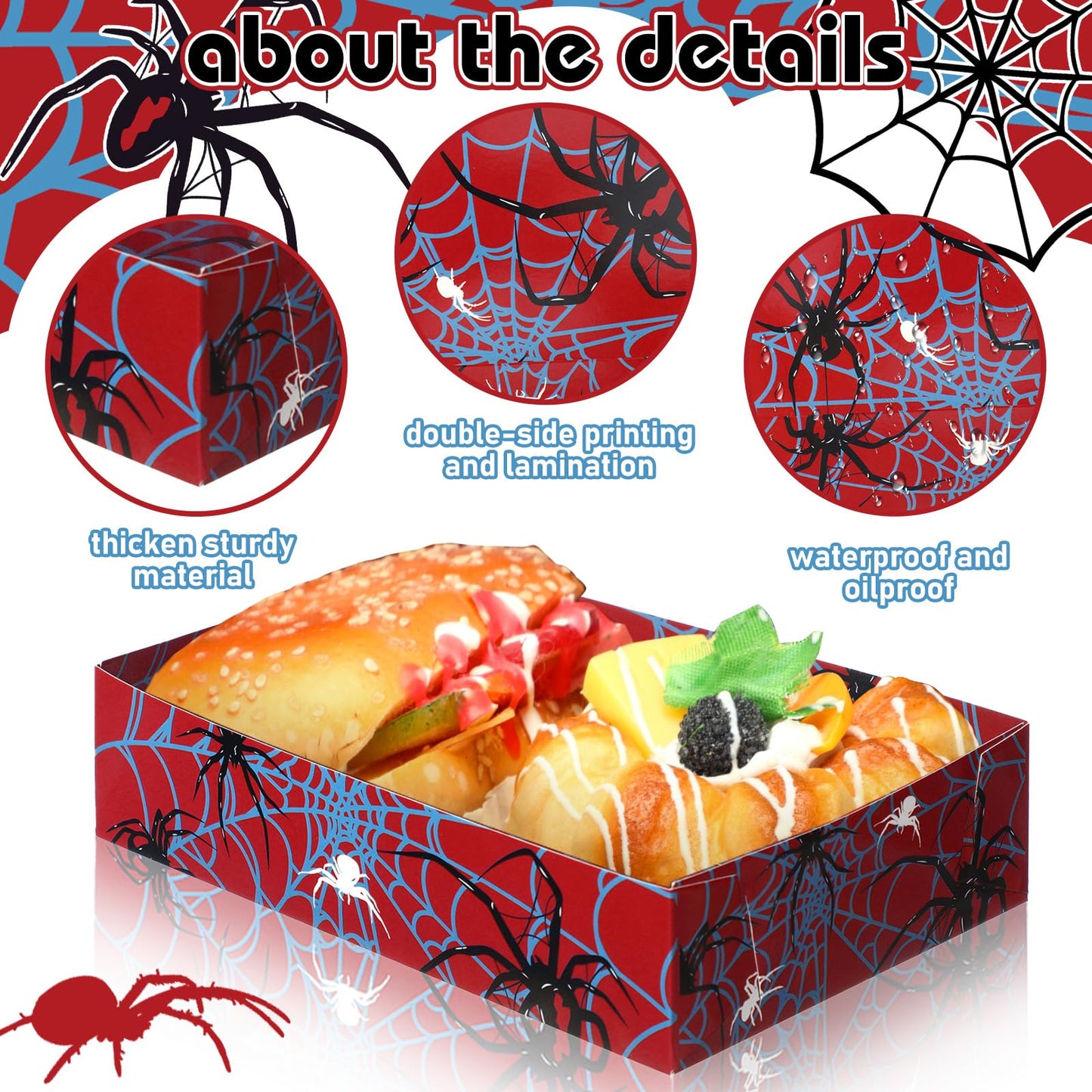 Teenyyou 38 Pcs Spider Food Trays Paper Disposable Serving Food Boats Snacks Holder Trays for Snacks Spider Birthday Decoration French Fries Hot Dog BBQ Party Favors Supplies(Spiderweb)