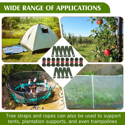 Sintuff 9 Set Heavy Duty Tree Stake Kit 15.75 Inches/ 40 cm Tree Straps for Staking and 13.12 ft/ 4 m Dock Lines Rope for Support Anchoring Home Leaning Plant Straightening Garden Tent (Army Green)