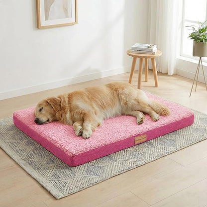 Patas Lague Orthopedic XL Dog Bed Large Sized Dog 48''X30'', Soft Waterproof Egg Crate Foam Large Pet Crate Beds Mat with Removable Washable Cover and Non-Slip Bottom, Pink