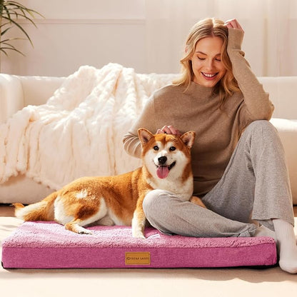 Patas Lague Orthopedic Dog Bed Large Sized Dog 36''X24'',Soft Waterproof Egg Crate Foam Medium Pet Crate Beds Mat with Removable Washable Cover and Non-Slip Bottom, Pink