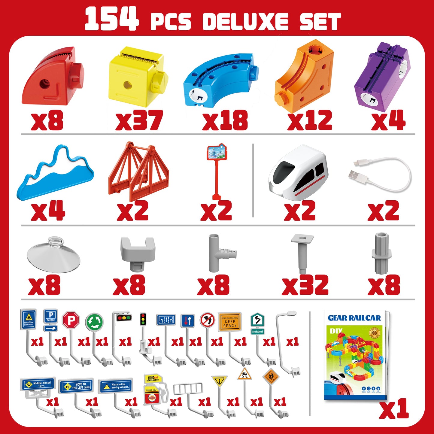 Electric Train Set for Kids Ages 3-8 - Modular 3D Flexible Race Track Building Toy with Gravity-Defying 360° Movement, STEM Learning Fun Gift(154 pcs Deluxe Set)