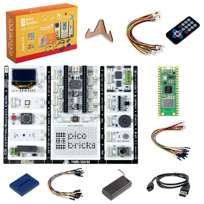 PicoBricks Raspberry Pi Pico W Starter Kit with 12 Detachable Sensors and Extensive Learning Guide, DIY Coding Kit, Raspberry Pi for Kids