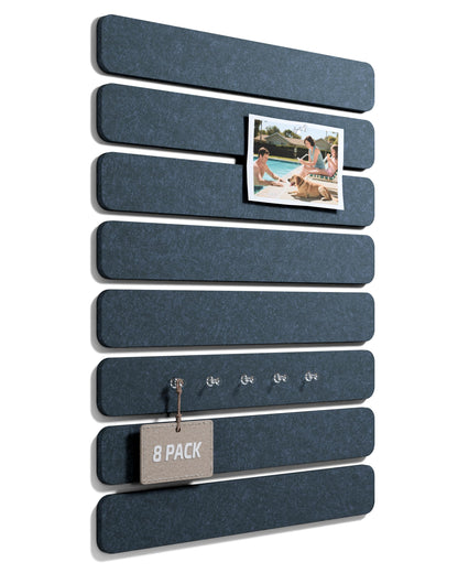 Fluxynara Cork Board Alternative Felt Strip Board 8-Pack 13"x2", Office Pin Board with 50 Push Pins, Adhesive Install for Bedroom Door & Home Office (Denim Blue)