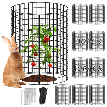 10 Packs Plant Protectors from Animals, 30Pcs 12"x 16" Large Metal Wire Mesh Garden Plant Cages for Outdoor Gardening, Chicken Wire Cloche Plant Cages for Rabbits with Zip Ties & Stakes(Black)
