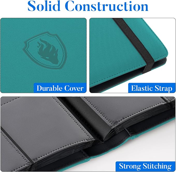 Premium 9 Pocket Card Binder for 540 Cards, Fabmaker PU Cover Trading Card Binder, Sturdy Card Collection Album, Sleek Card Holder Folders for Game Cards & Sports Cards, Turquoise