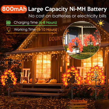 ReyeeInc Fall Solar Lights Outdoor, Solar Powered Fall Stake Lights with 20 Maple Leaf and 20 Pumpkin for Yard, Patio, Lawn, Garden, House, Home Outside Thanksgiving Harvest Decorations(2 Pack)