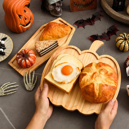 FOBSME 2 Pcs Halloween Wooden Charcuterie Boards Pumpkin and Coffin Shape Serving Platters Fall Wood Serving Trays Decorative Wooden Snack Dish Plates for Halloween Holiday Housewarming Presents