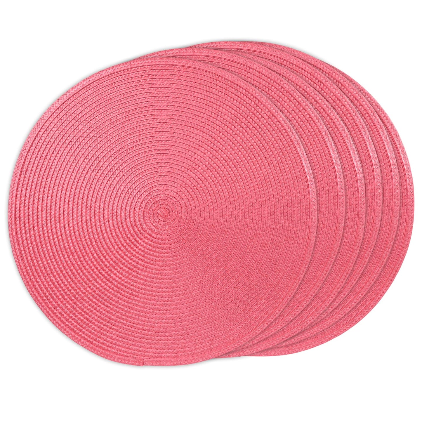 15 Inch Round Woven Placemats Set of 6, Natural Heat Resistant Washable Non-Slip Table Mats in Pink