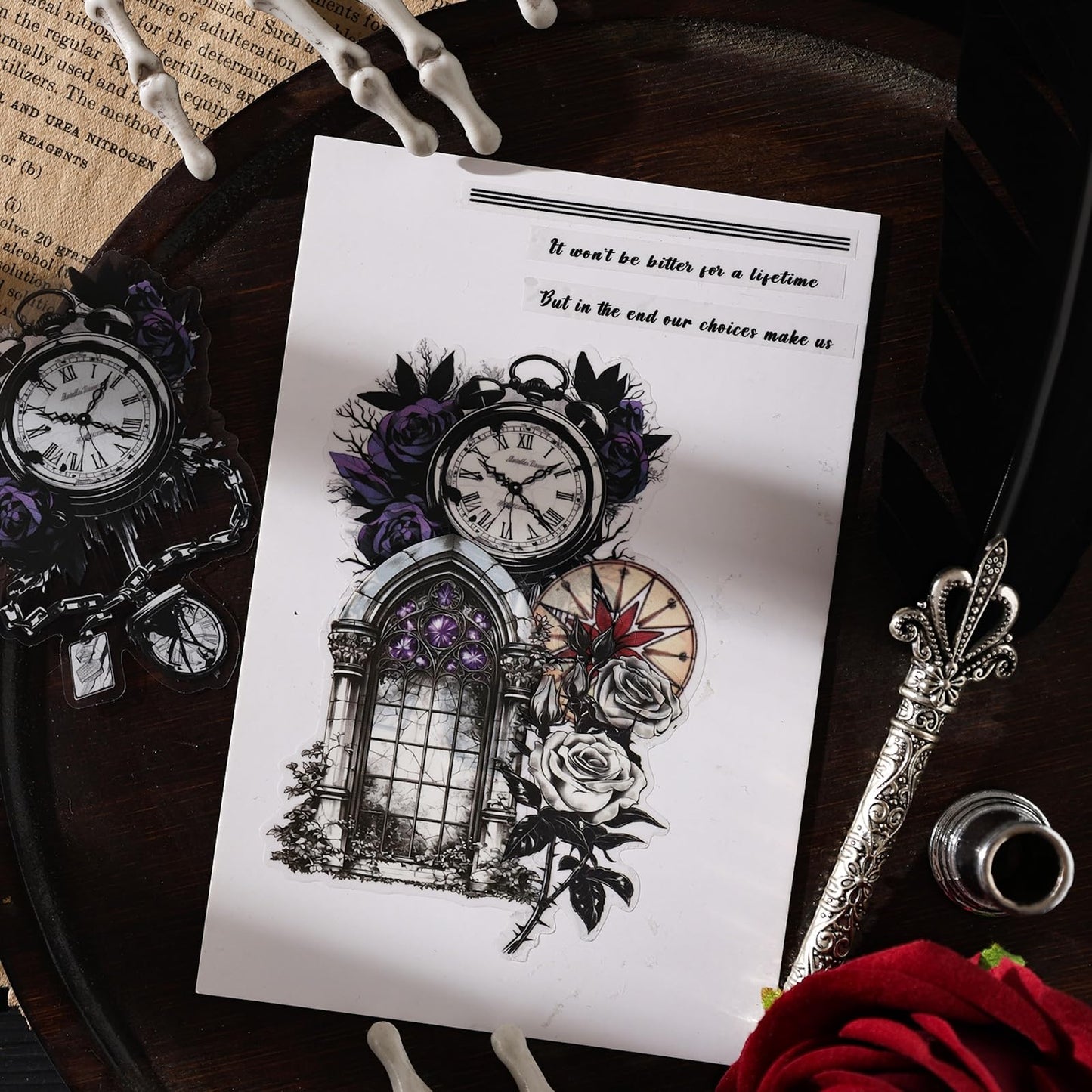 Moriquill 90PCS Gothic PET Stickers Set – Waterproof Die-Cut Stickers with Vampire Castles Clocks Tarot Potions for Scrapbook Journal DIY Cards Planners Halloween Crafts