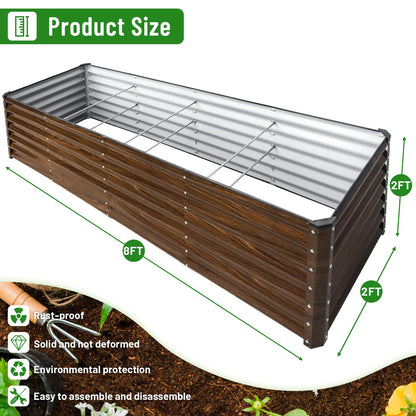 SnugNiture 2-Pack 8x2x2FT Galvanized Raised Garden Bed Kit, Metal Planter Box for Planting Plants Vegetables, Brown