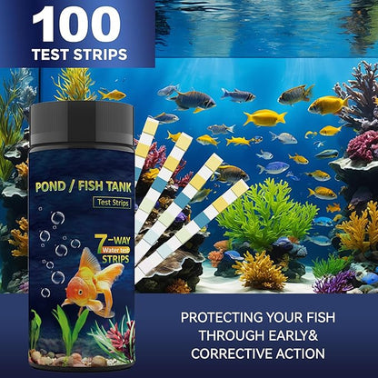 Aquarium Test Kits(100 Strips)-7 in 1 Fish Tank Water Freshwater&Saltwater Quality Test with pH, Carbonate, Alkalinity, Hardness, Chlorine, Nitrite, Nitrate