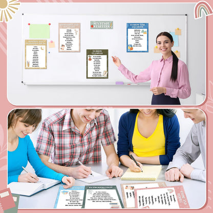 Dunzoom 9 Pieces Sentence Starters Posters Descriptive Vocabulary Classroom Educational Posters English Grammar Chart Bulletin Board Decoration for Middle High School Classroom(Neutral Tone Style)
