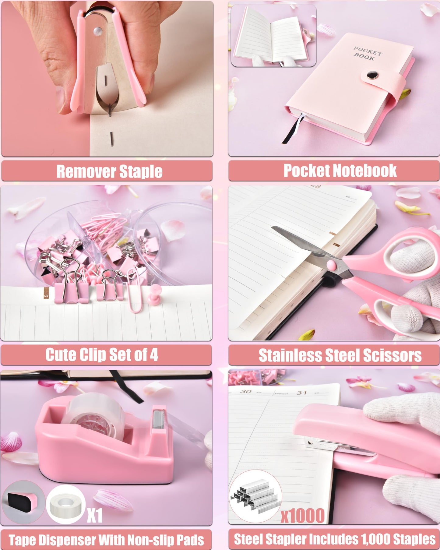 LXEVIHK 21Pcs Pink Desk Organizers and Accessories With Mesh Desk Organizer and 360°Rotating Pen Holder and a Lot of Office Pink Office Supplies Beautifully Presented in a Gift Box