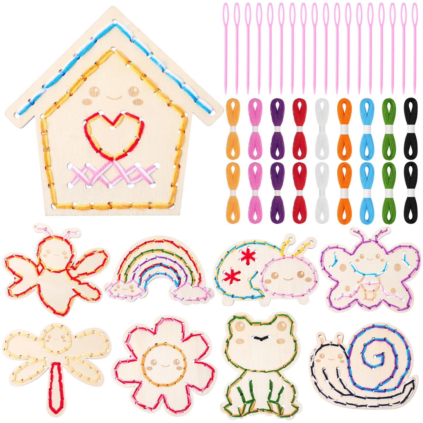 Capoda 18 Pcs Kids Lacing Cards Spring Educational Threading Toy for Kid Wooden Lacing Card Toys with Colorful Threads for Toddler Develop Imagination Early Education Learning Activity(Spring)