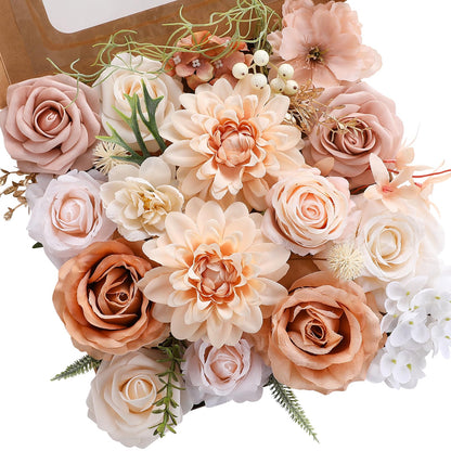 Kisflower Flowers Artificial Combo Cake Flowers Decorations Fake for DIY Wedding Bridal Bouquet Centerpieces Arrangements (Boho Nude)