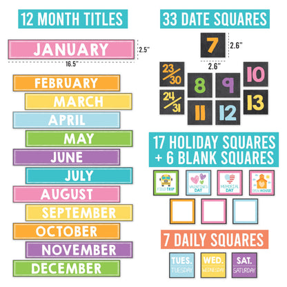Hadley Designs Classroom Calendar Set Bulletin Board Decorations - Chalkboard School Calendar for Classroom Decor, Kindergarten Preschool Elementary Teacher Must Haves, Homeschool & Daycare Essentials